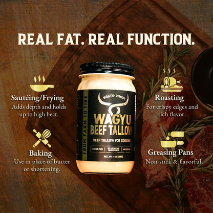 Wagyu Beef Tallow for Cooking (14 oz) — US-Made, 100% Pure Wagyu Tallow, Rich Umami Flavor — Premium Beef Tallow for Frying, Searing, Baking(S.P ~400°F) — Keto, Paleo, Carnivore Friendly– No Additives