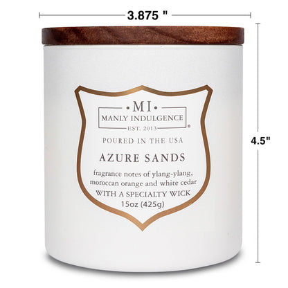 Manly Indulgence Azure Sands Scented Candles for Men, 15 oz Wooden Wick, Fathers Day Candle, 60H Burn, Candles for Home Scented - Made in The USA