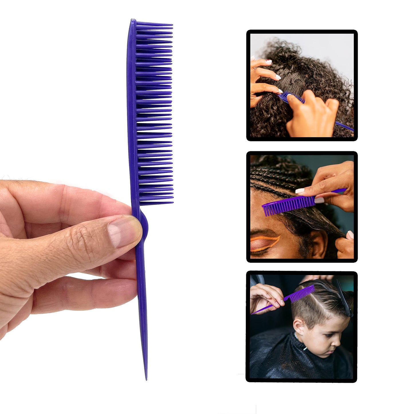Allegro Combs 60 Parting Three Row Combs Salon Hairstylist Hairdresser Detangle Combs For Natural Hair And Wigs For Curly Hair Made In The Usa 2 Pcs. (Purple)