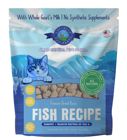 Shepherd Boy Farms Freeze-Dried Fish Cat Food – High-Protein, Grain-Free, Made with Organic Produce & Goat’s Milk (12oz)