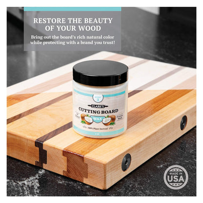 CLARK'S Cutting Board Care Kit with Coconut Oil - Includes Butcher Block Oil and Wax - Made with Refined Coconut Oil, Natural Beeswax, and Carnauba Wax - For Kitchen Countertops and Butcher Blocks