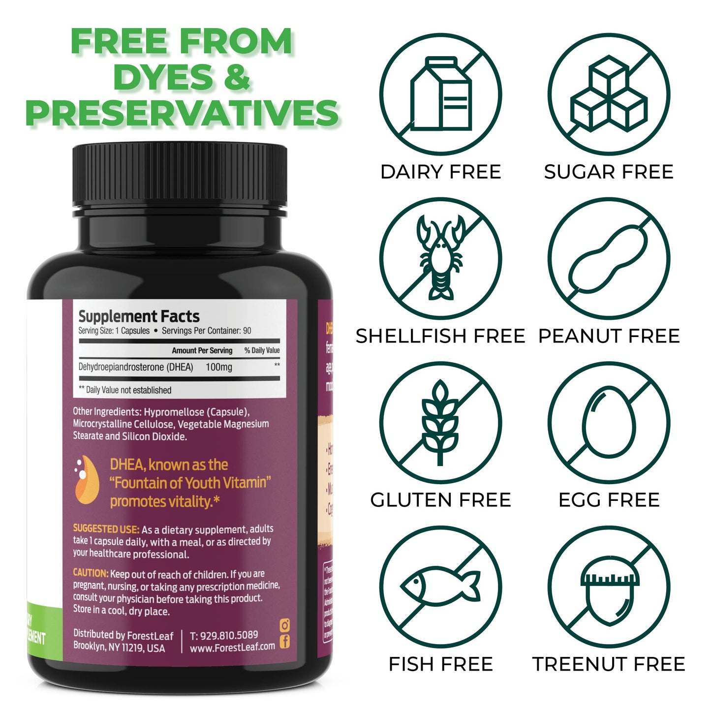 DHEA 100mg | DHEA Supplement for Women | DHEA Supplement for Men | Pure High Strength Micronized Dehydroepiandrosterone | Supports Energy, Hormone Balance, Anti-Aging, Mood | 90 Caps (3-Month Supply)