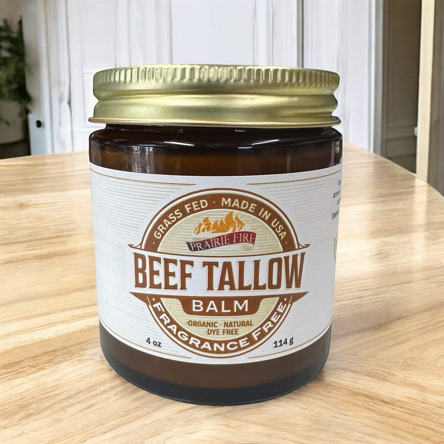 Beef Tallow Balm - 4 oz - Organic Grass Fed and Finished Tallow - Made in USA - Moisturizing Skin Care Fragrance Free