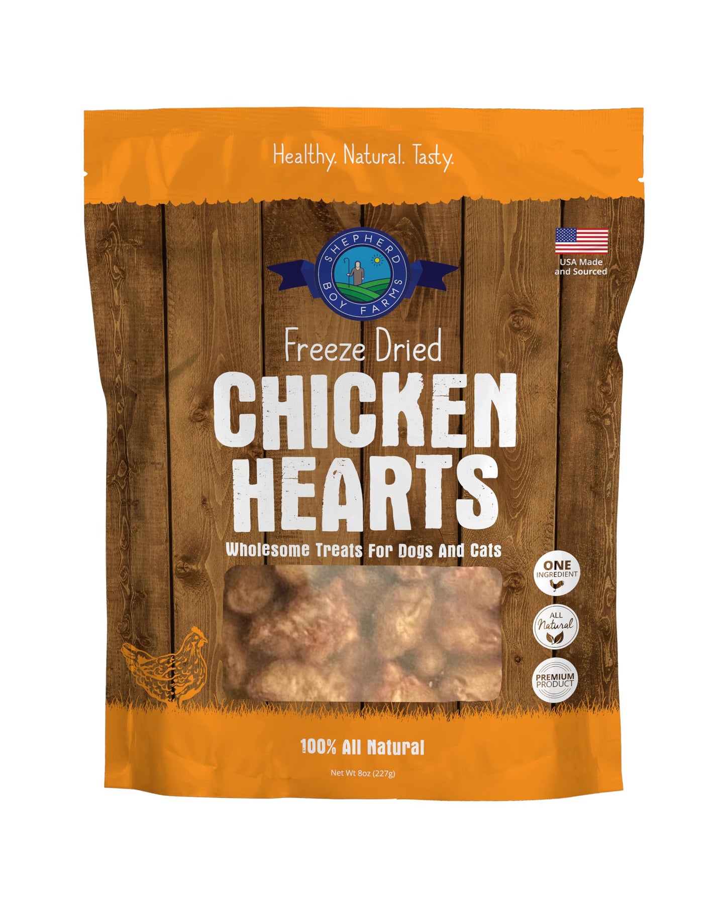 Shepherd Boy Farms Freeze Dried Dog and Cat Treats, Chicken Heart, All Natural Freeze-Dried Dog Treat & Snacks, Made in USA, High in Protein, Essential Nutrition of Raw Food, 8oz