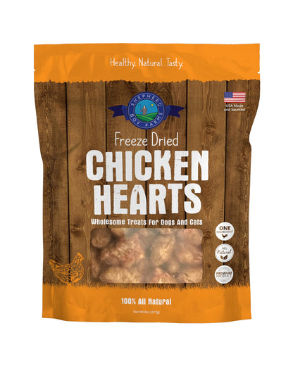Shepherd Boy Farms Freeze Dried Dog and Cat Treats, Chicken Heart, All Natural Freeze-Dried Dog Treat & Snacks, Made in USA, High in Protein, Essential Nutrition of Raw Food, 8oz
