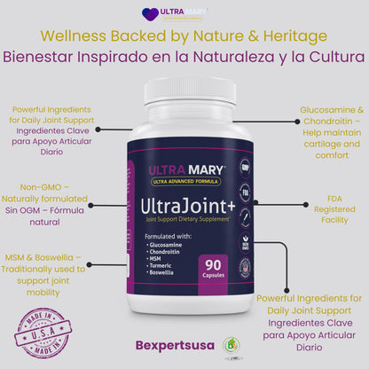 UltraMary+ Joint Support w/Glucosamine, Chondroitin, MSM, Turmeric & Boswellia – Mobility & Flexibility – 90 Capsules – Suplemento Articulaciones – Made in USA – Advanced Formula