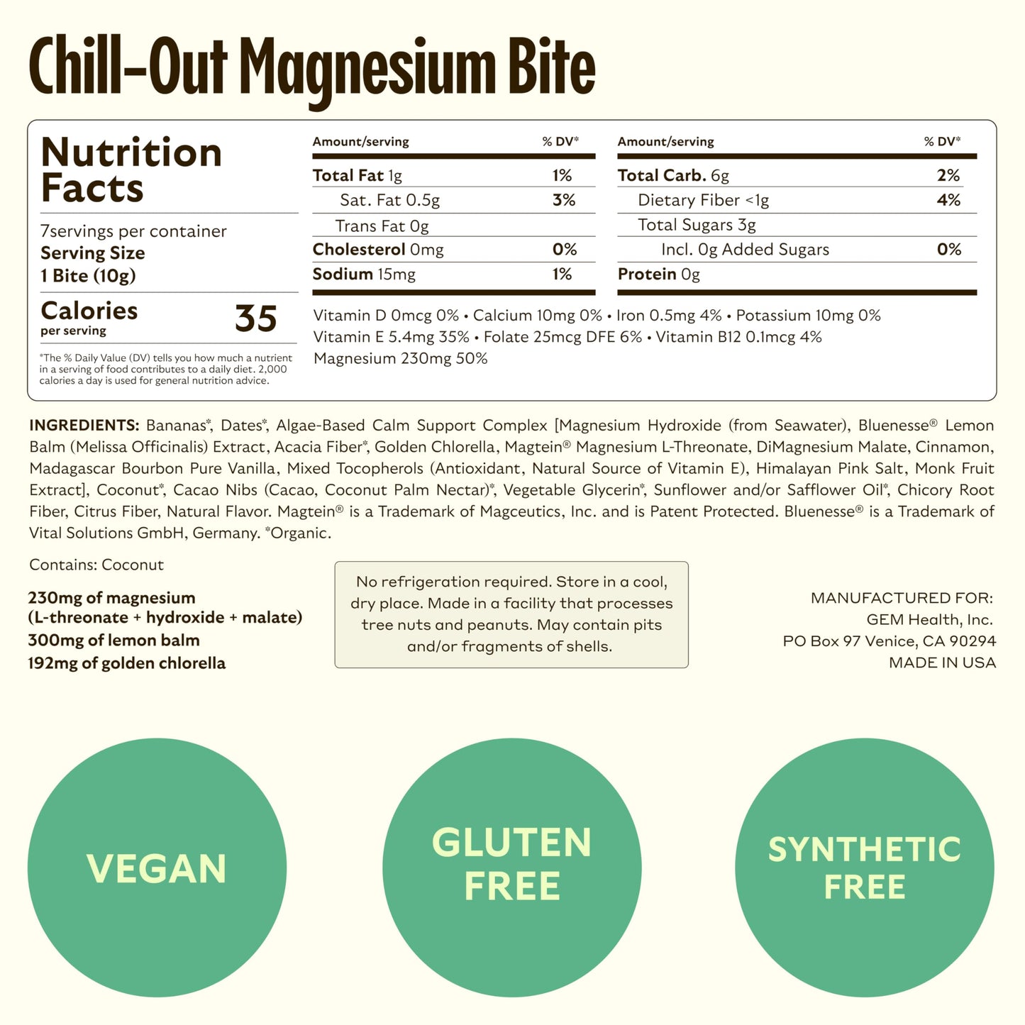 GEM Calm Essentials Vitamin with Magnesium for Stress Support and Focus, Lemon Balm, Gluten Free, Vegan, Banana Cinnamon, 1 Pack of 7