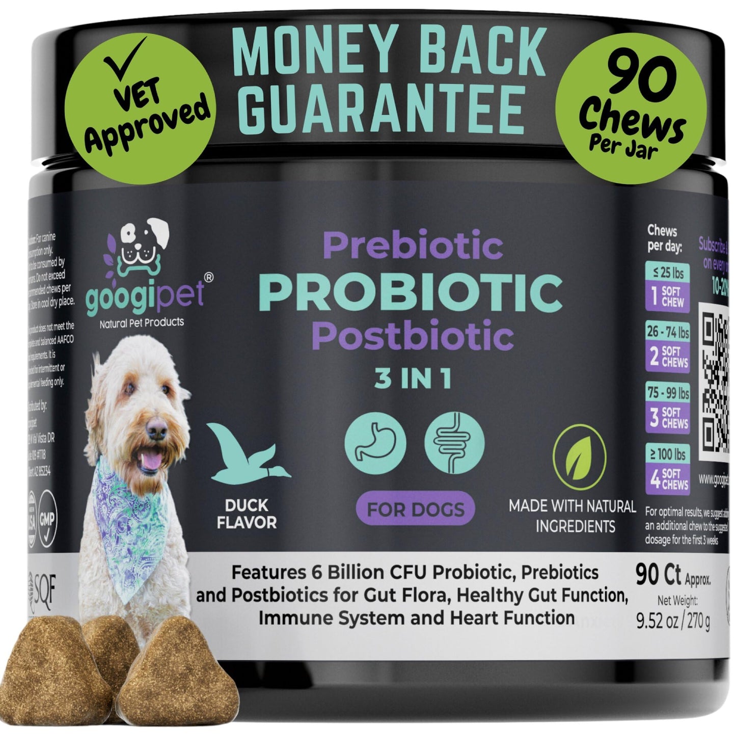 Googipet Probiotics for Dogs Digestive Health - Prebiotics and Probiotics Chews for Dogs Gut Health + Digestive Enzymes - Dog Probiotics for Yeast Itchy Skin Itchy Ears w/Papaya, Pumpkin, & Fiber