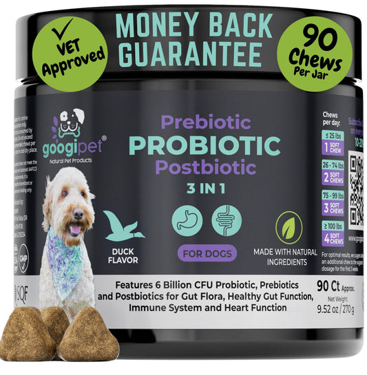 Googipet Probiotics for Dogs Digestive Health - Prebiotics and Probiotics Chews for Dogs Gut Health + Digestive Enzymes - Dog Probiotics for Yeast Itchy Skin Itchy Ears w/Papaya, Pumpkin, & Fiber