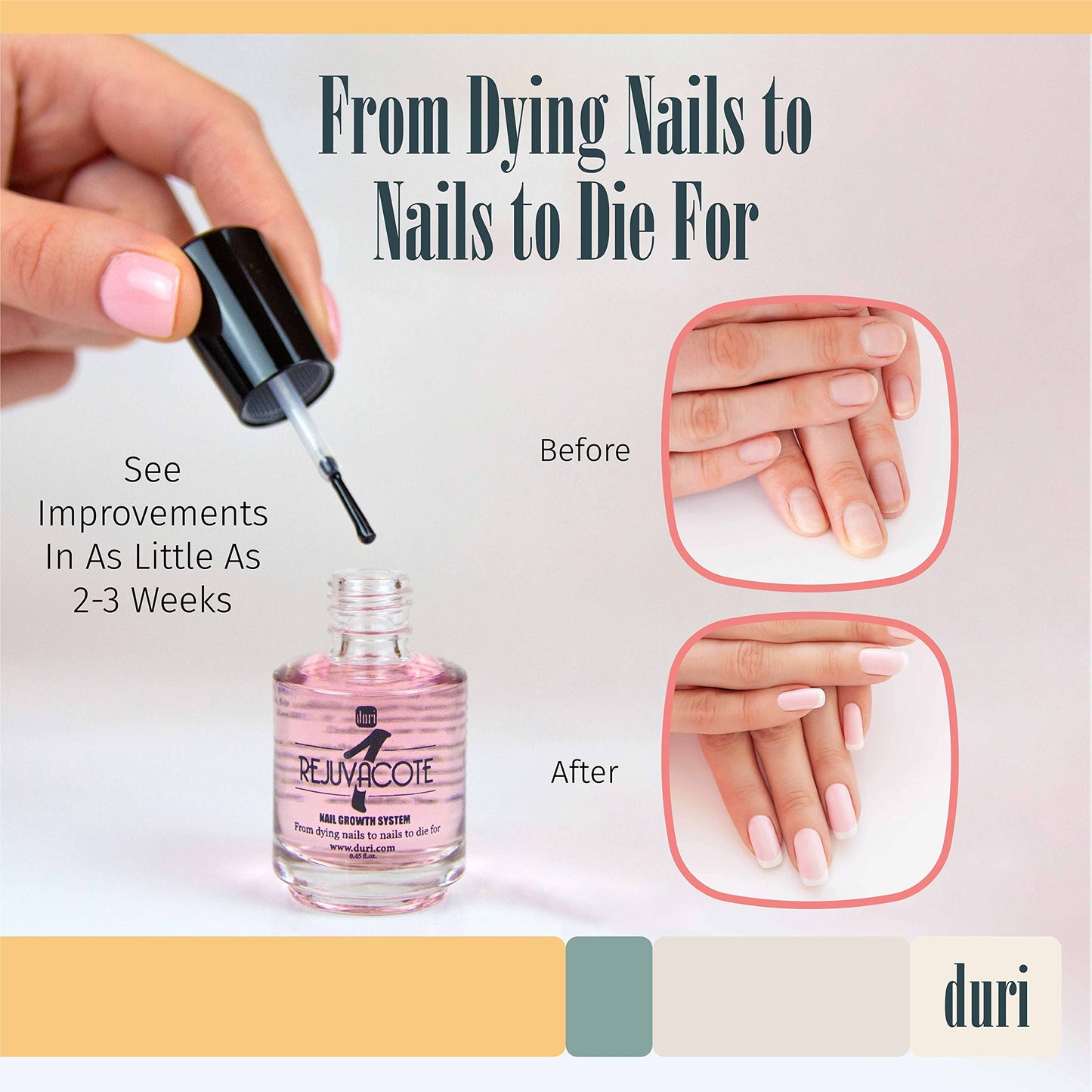 duri Rejuvacote 1 Nail Growth System - Original Maximum Strength Formula - Nail Strengthener and Nail Growth - Base and Top Coat - Pack of 2-0.45 fl. oz.