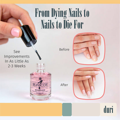 duri Rejuvacote 1 Nail Growth System - Original Maximum Strength Formula - Nail Strengthener and Nail Growth - Base and Top Coat - Pack of 2-0.45 fl. oz.
