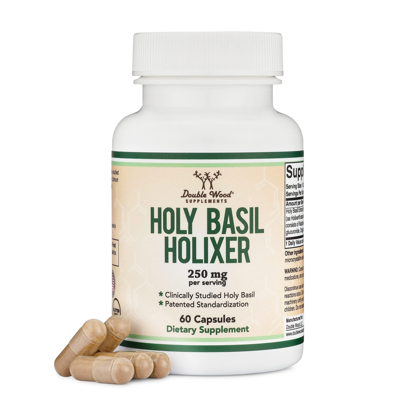 Tulsi Holy Basil Capsules (Holixer Formula) - World's Only Clinically Studied Holy Basil Leaf Extract (Clinically Shown Results After 60 Days of Use) for Mood and Relaxation by Double Wood