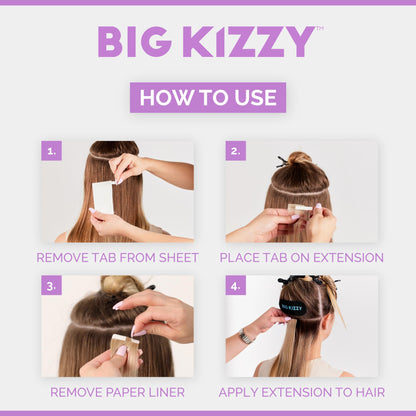 Big Kizzy Extra Hold Double Sided Hair Extension Tape - 144 tabs replacement tape - Strong hold of 6-8+ weeks - Made in USA