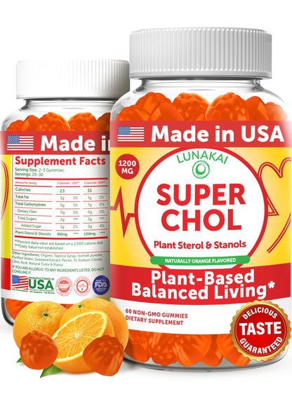 Lunakai USA Made Super Chol Gummies – 1200mg Plant Sterols & Stanols for Natural Cholesterol Support – Non-GMO Phytosterol Supplement, 60ct