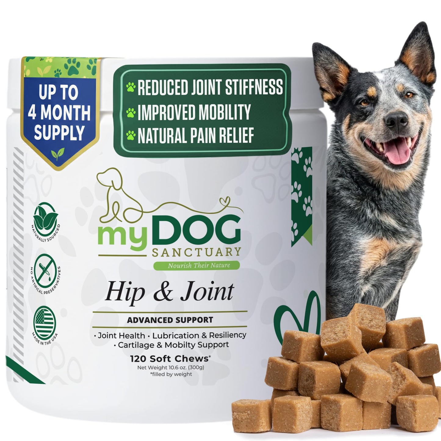 My Dog Sanctuary Hip & Joint Supplement for Dogs – 120 Soft Chews, Bacon Flavor | Glucosamine, Chondroitin & MSM for Mobility, Flexibility & Cartilage Support | for All Breeds
