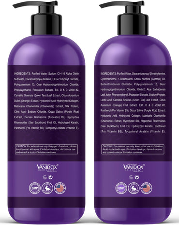 VANIDOX Sulfate Free Brass Toning Purple Shampoo and Conditioner Set for Grey and Silver Hair, Moisturizing & Color-Safe, Enhances Shine & Brightness, Made in USA (16 fl oz each)