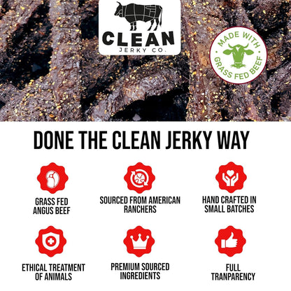 Clean Jerky Co. Grass Fed Beef Jerky | Honey – Flavorful Protein Snack | Made with 100% Beef | No MSG, No Nitrates, No High Fructose Corn Syrup, No Junk and None of the Bad Stuff