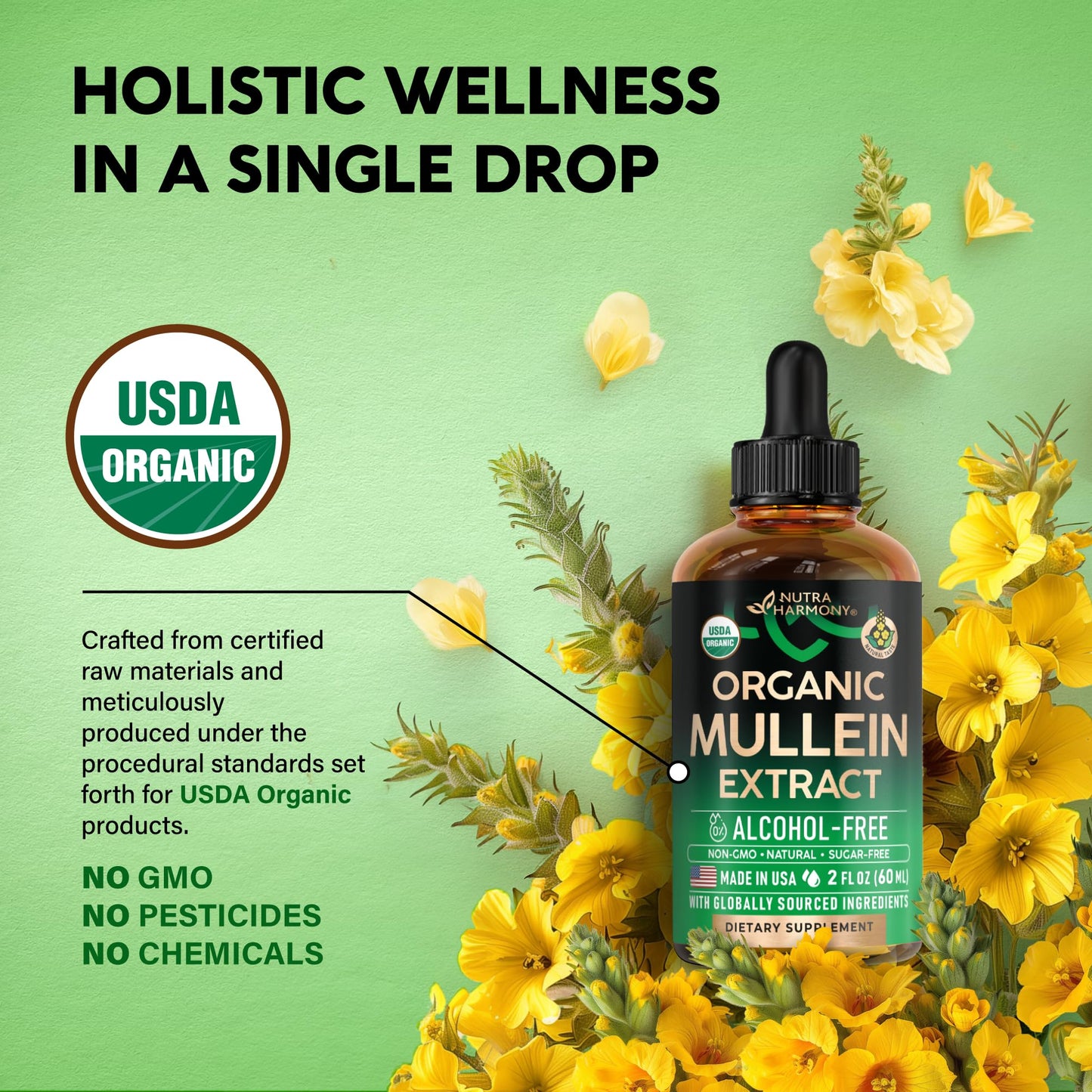 Mullein Drops for Lungs - USDA Organic Liquid - Mullein Leaf Extract Supplement - Made in USA - Lung & Bronchial Cleanse for Smokers - Respiratory Health Support - As Tincture, Tea, Pills - 2 fl oz