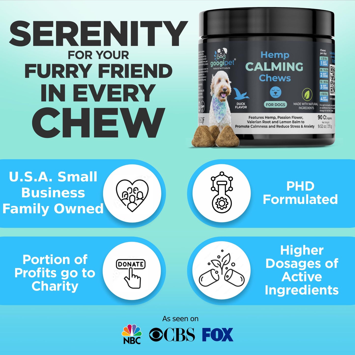 Googipet Daily Hemp Calming Chews for Dogs - Separation Anxiety Relief for Dogs, Non-Drowsy Dog Calming Chews - Anxiety Relief Treats with Valerian Root, & Hemp