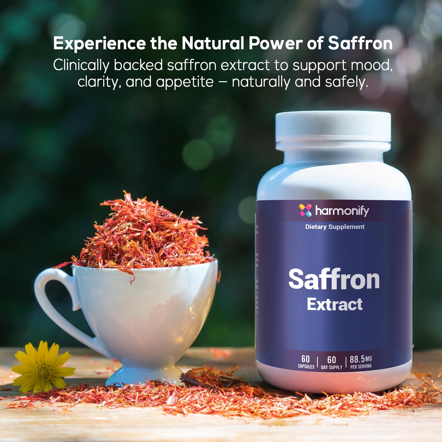HARMONIFY Saffron Supplements 88.5mg – Mood, Eye & Appetite Support – 60 Capsules | Natural Saffron Supplement from Crocus Sativus L. | Non-GMO, Vegan-Friendly