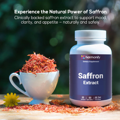 HARMONIFY Saffron Supplements 88.5mg – Mood, Eye & Appetite Support – 60 Capsules | Natural Saffron Supplement from Crocus Sativus L. | Non-GMO, Vegan-Friendly