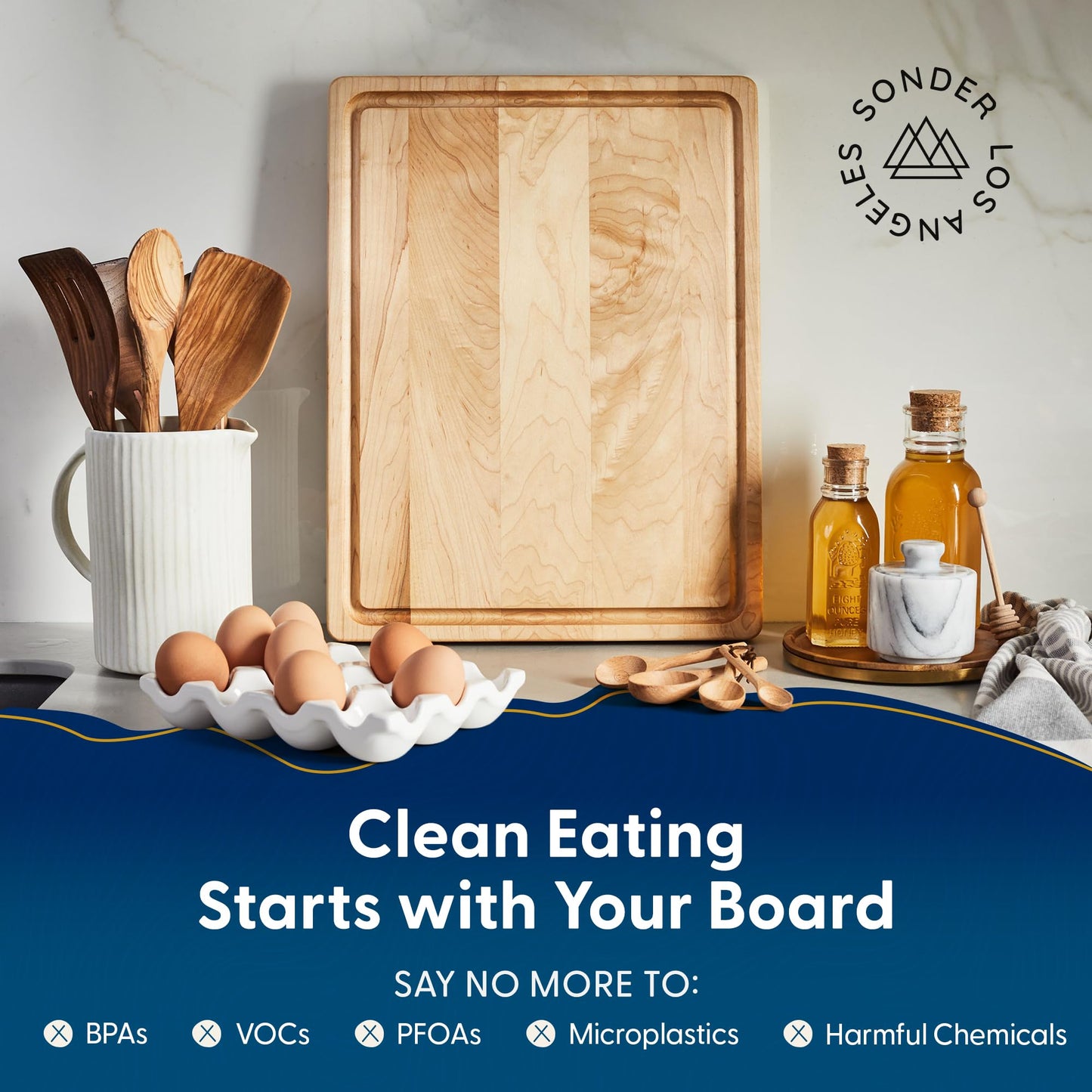 Sonder Los Angeles Winsome Maple Wood Cutting Board Made in USA | Maple Edge Grain Cutting Board for Kitchen with Juice Groove & Sorting Compartment | Gift Box Included | 17x13x1.5 in