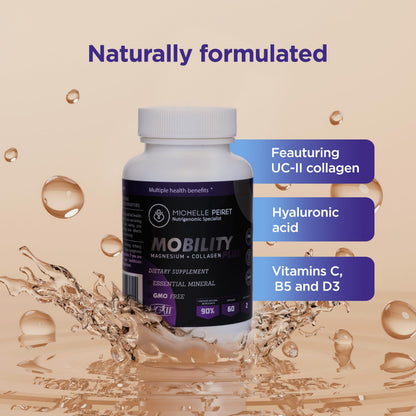 Michelle Peiret Mobility - Magnesium + Collagen Supplement with Hyaluronic Acid & Vitamin C | Supports Bones, Joints & Muscles | Gluten-Free & Non-GMO | 60 Capsules for Men & Women