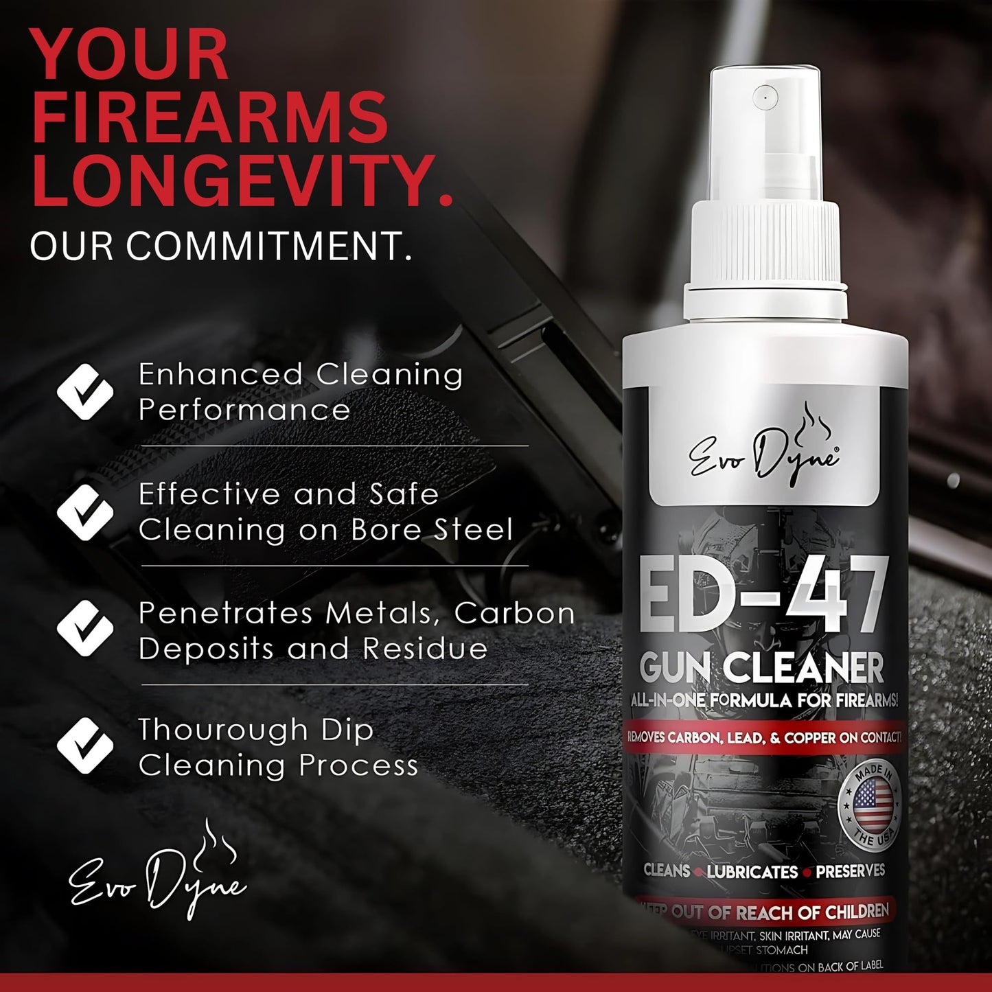 Evo Dyne 2-Pack Gun Cleaner Spray (8oz Per Bottle), Made in USA | All-in-One Lubricant & Gun Cleaner - Penetrates Carbon Deposits, Metals & Residue