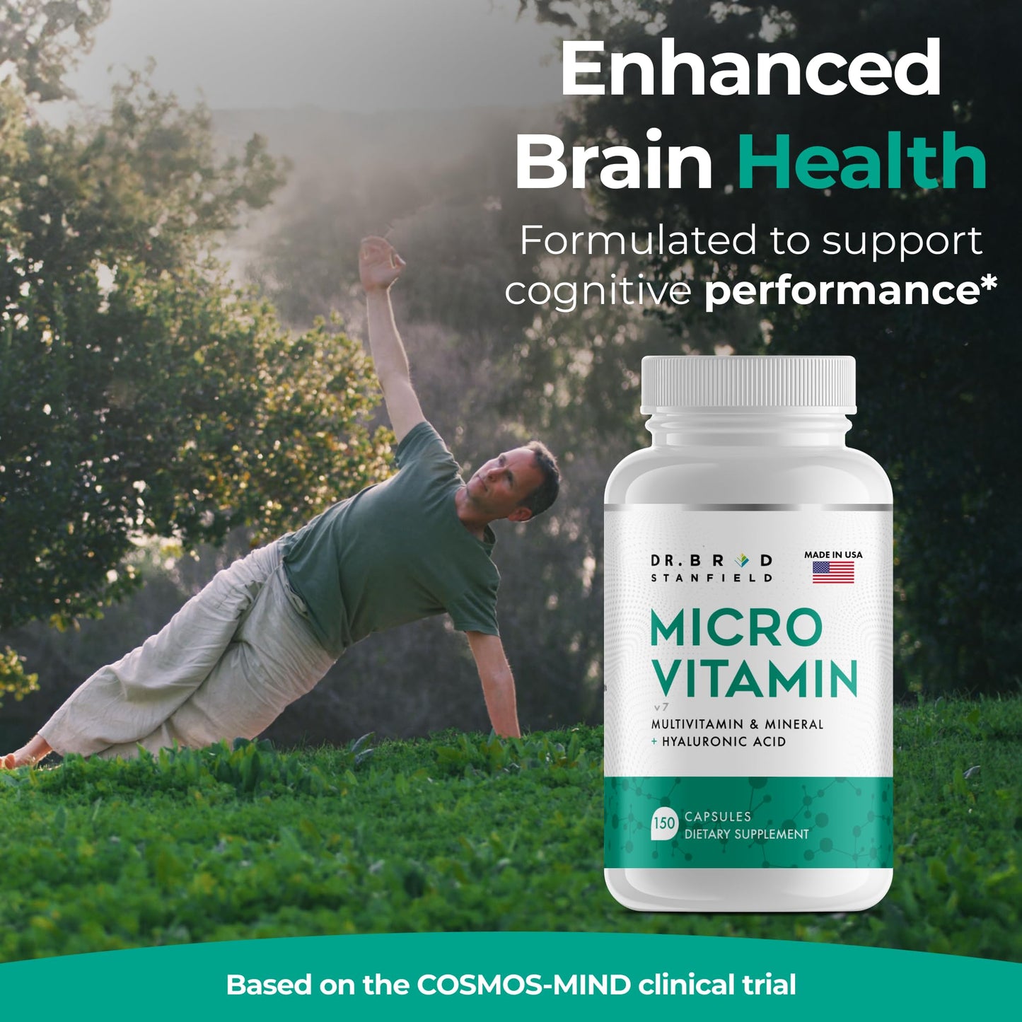 Dr Brad Stanfield Daily Low Dose MultiVitamin & Mineral for Men & Women to Support Cognitive Performance & Memory + Hyaluronic Acid for Skin Health + TMG for Exercise (150 Count)