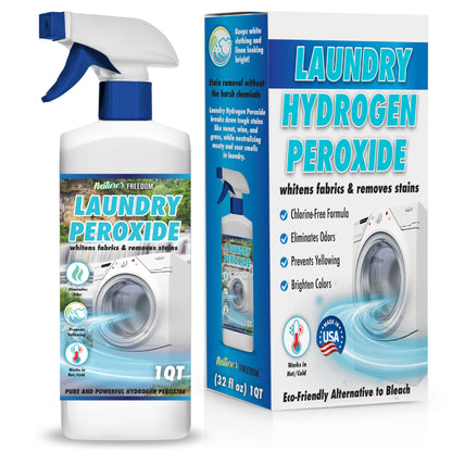 Nature's Freedom Laundry Peroxide Spray – Powerfully Breaks Down Odors & Tough Stains Naturally – Chlorine-Free Whitening & Stain Remover – 32 Fl Oz