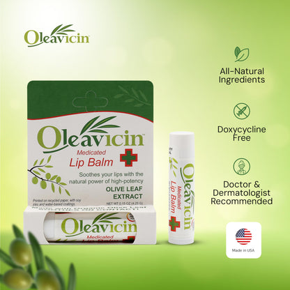Natural Lip Balm by Oleavicin | Dry Lip Relief | Patented Moisturizing Formula for Chapped Lips | Organic Olive Leaf Extract