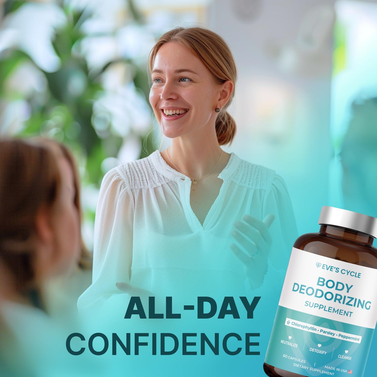 Body Deodorizing Supplement – Natural Internal Deodorant Chlorophyll Capsules with Chlorophyllin, Parsley & Peppermint – 60 Vegan 500mg+ Chlorophyll Pills – Daily Detox & Cleanse Support – Made in USA