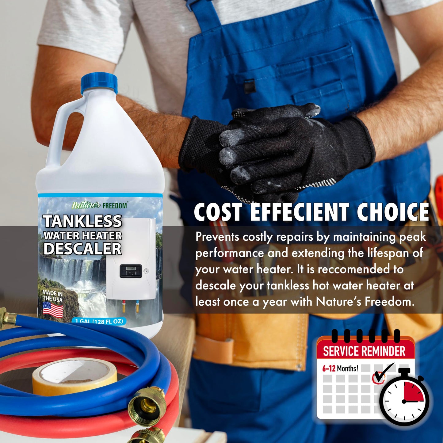 Nature's Freedom Tankless Water Heater Flush Descaler, Gallon (128 oz) – Professional Non-Toxic Descaling Solution, Biodegradable, Made in the USA