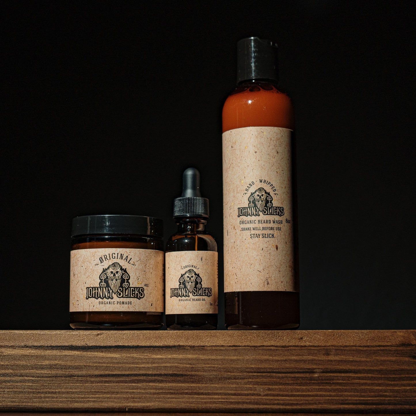Johnny Slicks Thinning Hair Kit | Oil Based Pomade, Beard Oil & Beard Wash | 100% Organic, USA Made, Veteran Owned (Itch, Dandruff, Healthy Hair Growth, Grooming), Rugged Scent