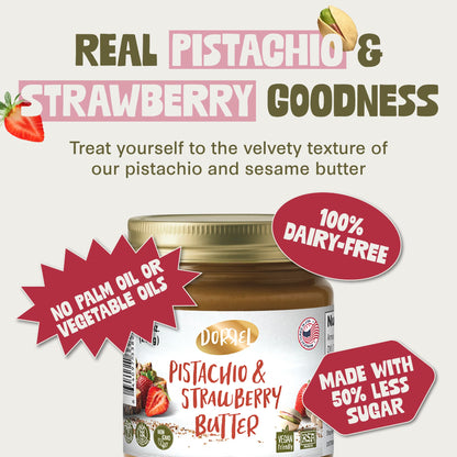 DORREL Pistachio & Strawberry Butter | Dairy-Free Vegan Spread | Made with 60% California Pistachios | Non-GMO | Kosher Pareve | Healthy Snack & Baking Spread (200g / 7.05oz)