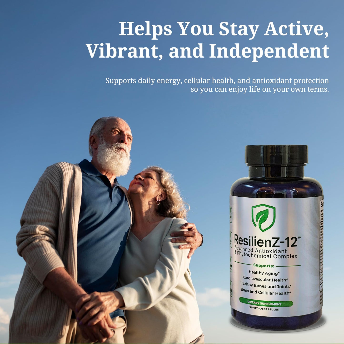 ResilienZ-12 Healthy Aging & Cellular Health – 12-in-1 Longevity Antioxidant Complex w/Meriva Curcumin Phytosome, Sulforaphane, CoQ10, EGCG, Resveratrol, Quercetin, Tocotrienols & Astaxanthin