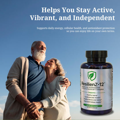 ResilienZ-12 Healthy Aging & Cellular Health – 12-in-1 Longevity Antioxidant Complex w/Meriva Curcumin Phytosome, Sulforaphane, CoQ10, EGCG, Resveratrol, Quercetin, Tocotrienols & Astaxanthin