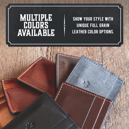 Men’s Slim Leather Wallet – Minimalist Front Pocket Wallet for Men, Full-Grain Leather, Made in USA
