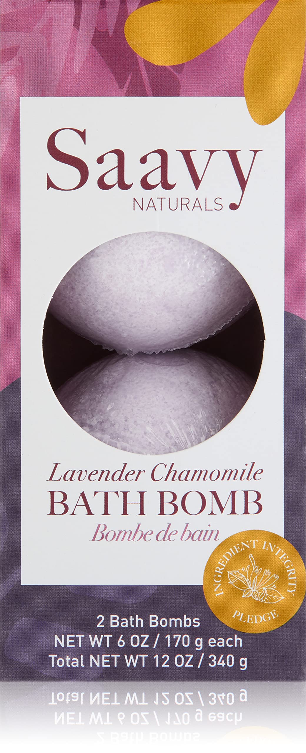 Bath Bombs Lavender Chamomile Saavy Naturals, Plant-Based Ingredients- Made in USA - Organic Bath Bombs Gentle Moisturizing Formula, Foaming Fizz Bubbles, Gift for Women and Kids, 6 Oz Each, 2 Pack
