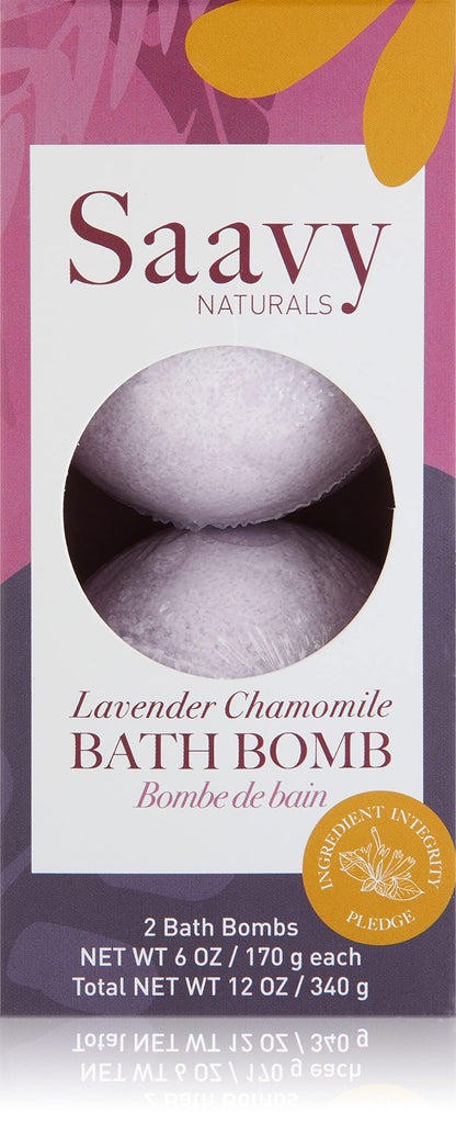 Bath Bombs Lavender Chamomile Saavy Naturals, Plant-Based Ingredients- Made in USA - Organic Bath Bombs Gentle Moisturizing Formula, Foaming Fizz Bubbles, Gift for Women and Kids, 6 Oz Each, 2 Pack