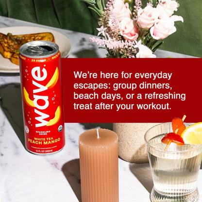 WAVE Organic Sparkling Drink | Low Calorie Drink, Peach Mango Lightly Carbonated | Great Natural Soda Alternative | USA Made Kosher No Added Sugar, Color, & Artificial Ingredients |12 Pack