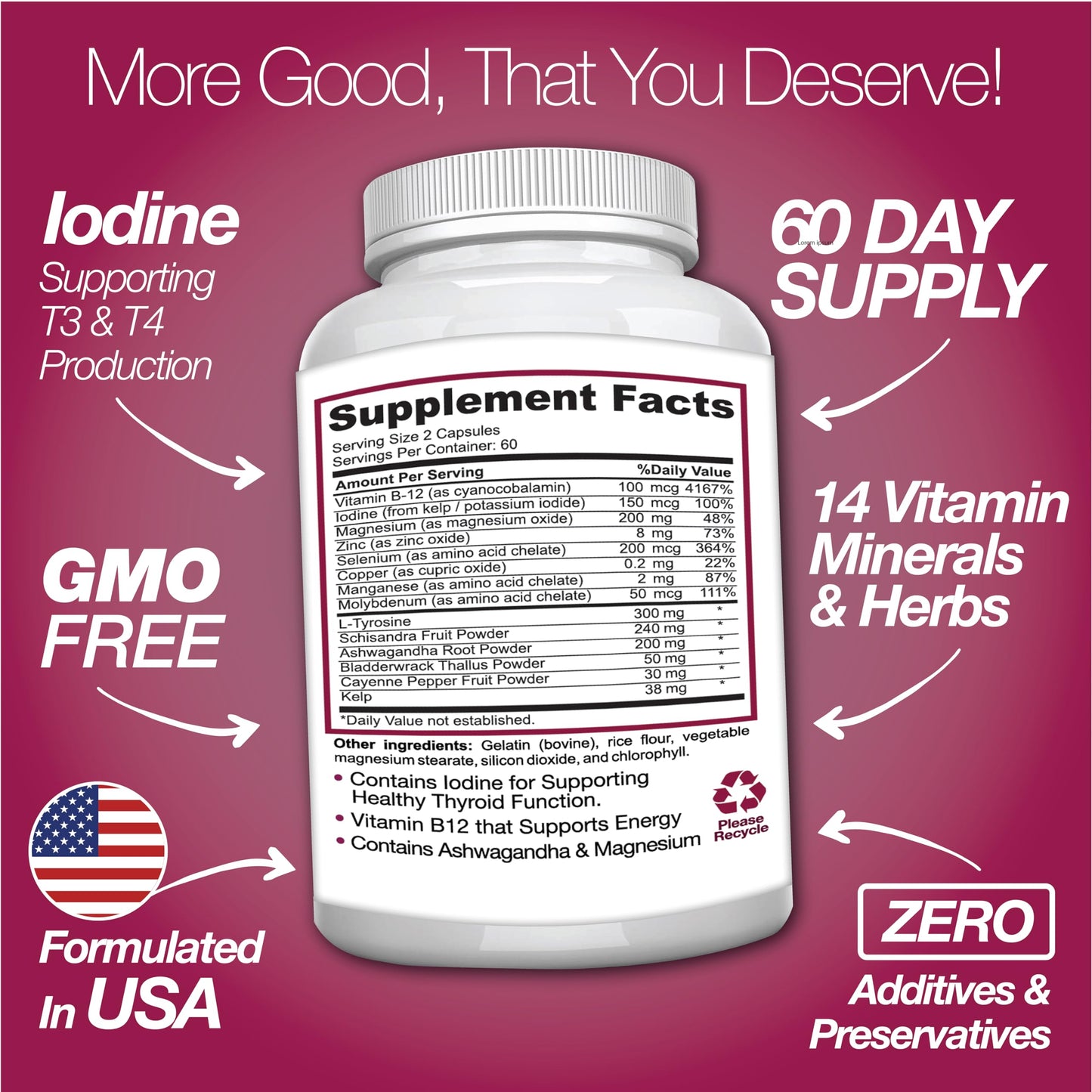 Saint Mingiano Thyroid Support Supplement with Iodine |120 Capsules to Help Body Mass & Improve Energy, Cardiovascular, Energy & Focus Formula | 14 Natural Vitamins