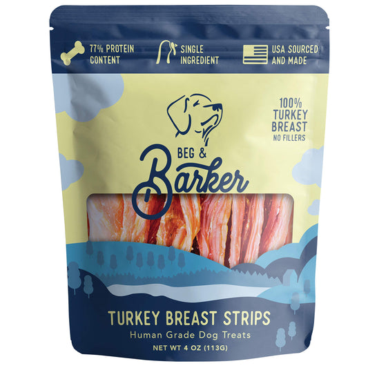 Beg & Barker Turkey Jerky for Dogs - Dog Training Treats - Natural Dog Treats Made in The USA - Grain Free, Diabetic-Friendly, High Protein, Sugar-Free