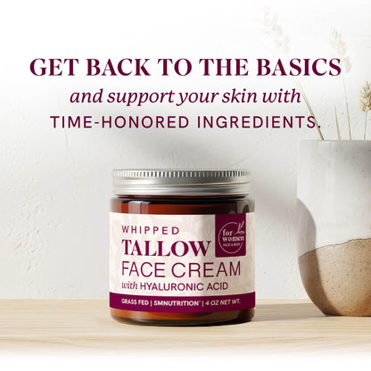 Beef Tallow Face Moisturizer for Women | With Hyaluronic Acid | Hydrating Whipped Beef Tallow for Skin Care for Women | With Jojoba & Sweet Almond Oil | Paraben & Cruelty-Free, Non-GMO | 4 oz