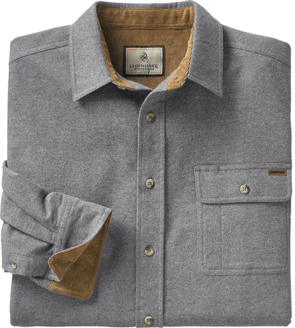 Legendary Whitetails Men's Big & Tall Buck Camp Flannel, Long Sleeve Plaid Button Down Casual Shirt, Corduroy Cuffs, Charcoal Heather, 4X-Large