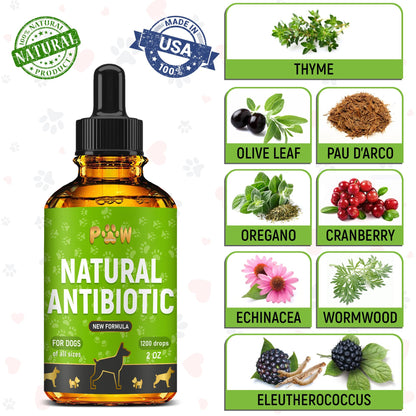Dog Antibiotics for Infections, Cough, & Teeth Moments | Natural Antibiotics for Dogs with UTIs | Dog Allergy Relief & Canine Breath Treatment in 1 Bottle | Organic | 2 Oz