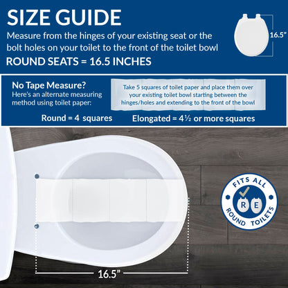 Mayfair Cassel Slow Close Toilet Seat, Easy Clean, Non Slip Premium Wood Seat, Easy Install, Made in USA, Round, White