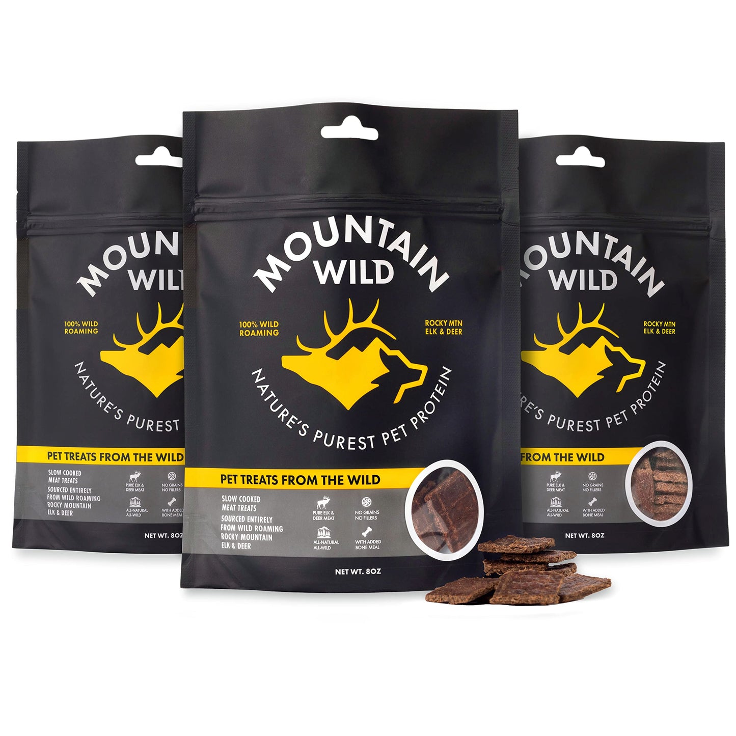 MOUNTAIN WILD Venison Jerky Training Treats for Dogs – Elk & Deer Meat Protein Dog Treat High-Value Reward – All-Natural, No Fillers, Grain-Free, No Preservatives – 8 oz (3 Pack)