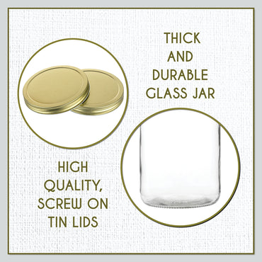 kitchentoolz 1 Gallon Glass Large Mason Jar Wide Mouth with Metal Airtight Lids (4 Pack) - Fermentation Kombucha Kefir Kimchi - Storing Canning Pickling Containers -Gold Lids