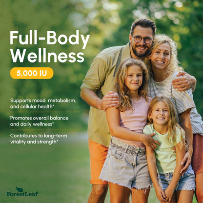 ForestLeaf Vitamin D3 5000 IU | VIT D - VIT D3 Vitamin D Supplements for Women and Men | Bone Health, Teeth and Immune Support | Easy to Swallow Pills | One Capsule Daily, 6-Month Supply, 180 Count